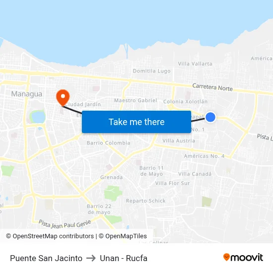 Puente San Jacinto to Unan - Rucfa map