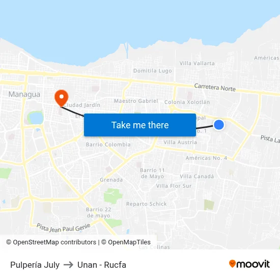 Pulpería July to Unan - Rucfa map