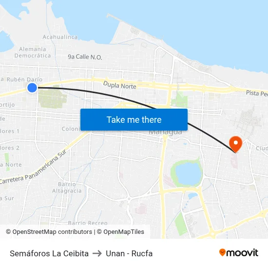 Semáforos La Ceibita to Unan - Rucfa map
