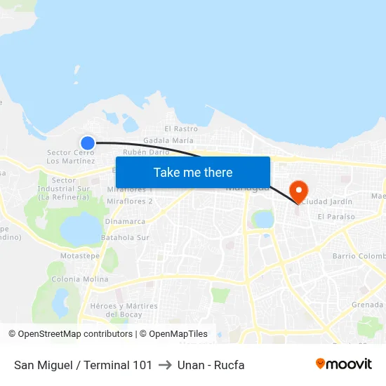 San Miguel / Terminal 101 to Unan - Rucfa map