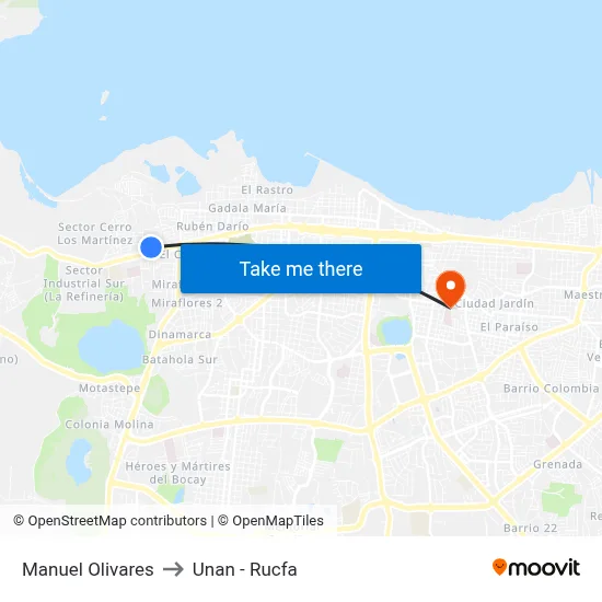 Manuel Olivares to Unan - Rucfa map