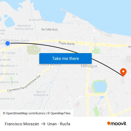 Francisco Morazán to Unan - Rucfa map