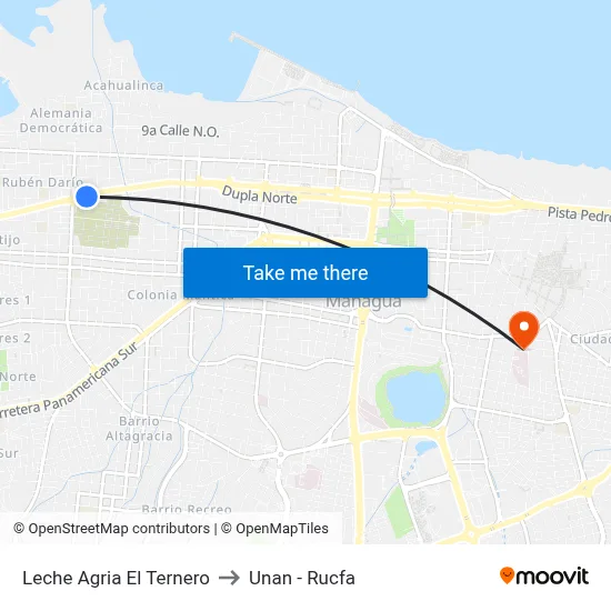 Leche Agria El Ternero to Unan - Rucfa map