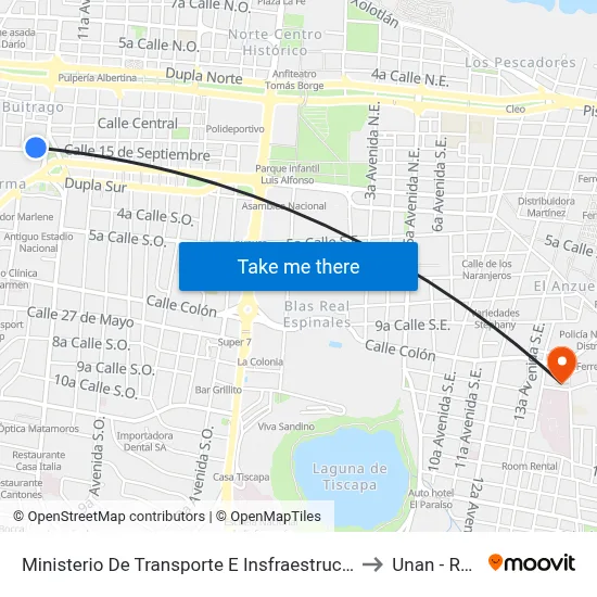 Ministerio De Transporte E Insfraestructura (Mti) to Unan - Rucfa map