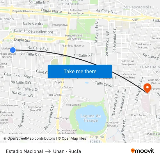 Estadio Nacional to Unan - Rucfa map
