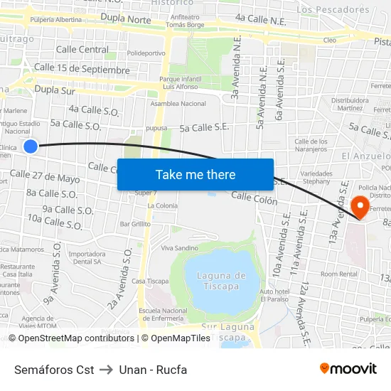 Semáforos Cst to Unan - Rucfa map
