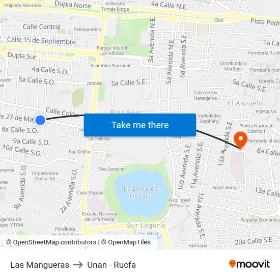 Las Mangueras to Unan - Rucfa map