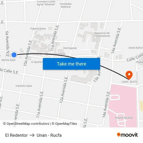 El Redentor to Unan - Rucfa map