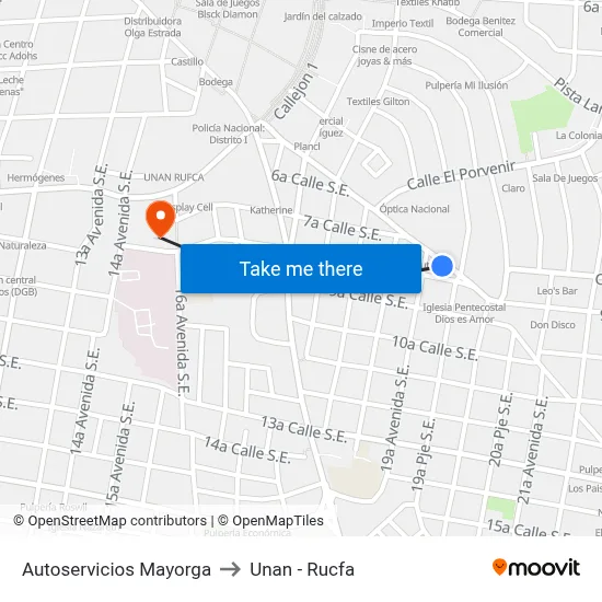 Autoservicios Mayorga to Unan - Rucfa map