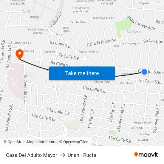 Casa Del Adulto Mayor to Unan - Rucfa map