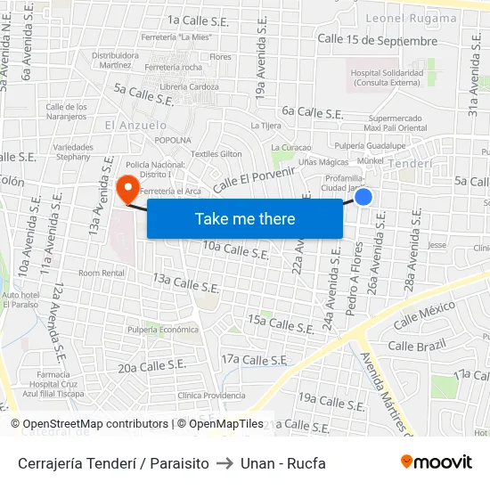 Cerrajería Tenderí / Paraisito to Unan - Rucfa map