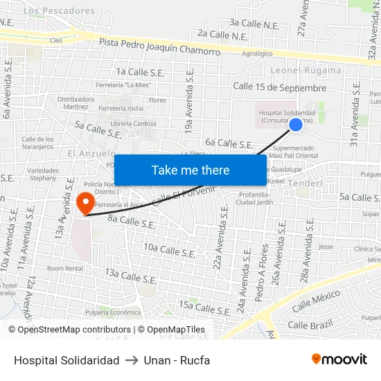 Hospital Solidaridad to Unan - Rucfa map
