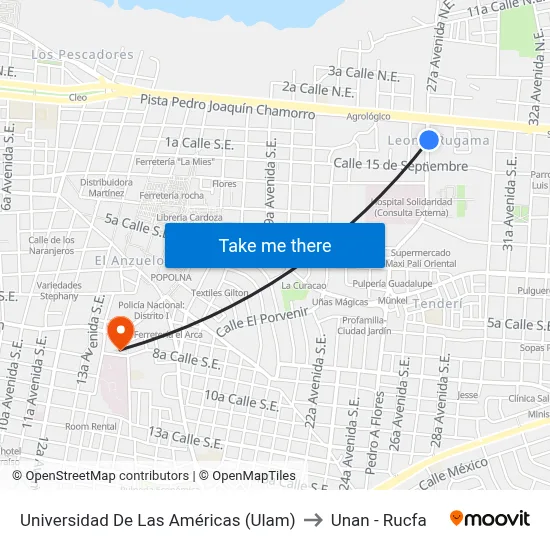 Universidad De Las Américas (Ulam) to Unan - Rucfa map