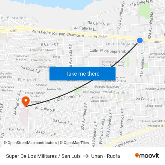 Super De Los Militares / San Luis to Unan - Rucfa map