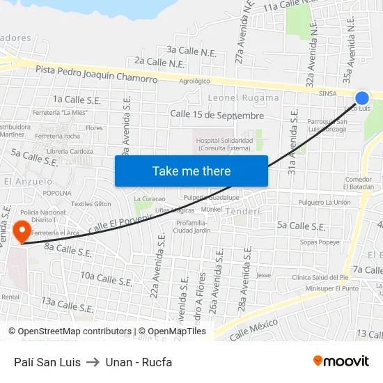 Palí San Luis to Unan - Rucfa map