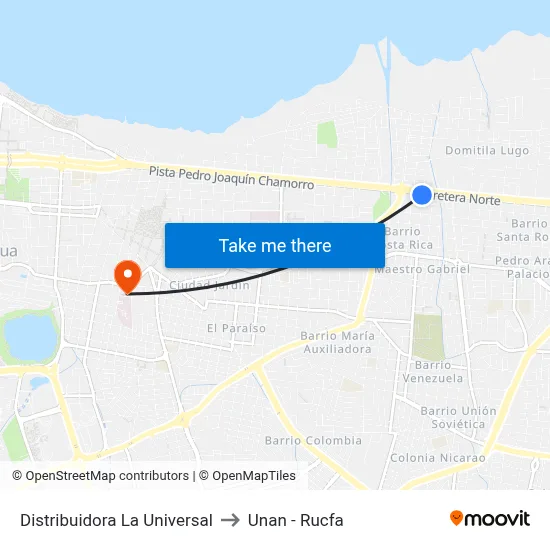 Distribuidora La Universal to Unan - Rucfa map