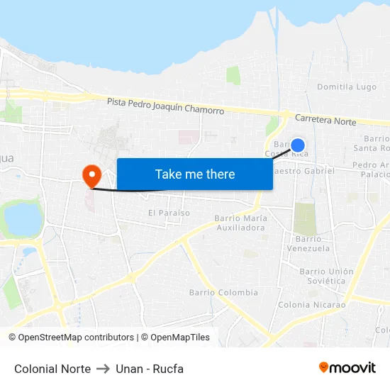 Colonial Norte to Unan - Rucfa map