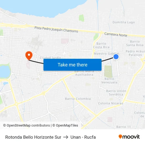 Rotonda Bello Horizonte Sur to Unan - Rucfa map