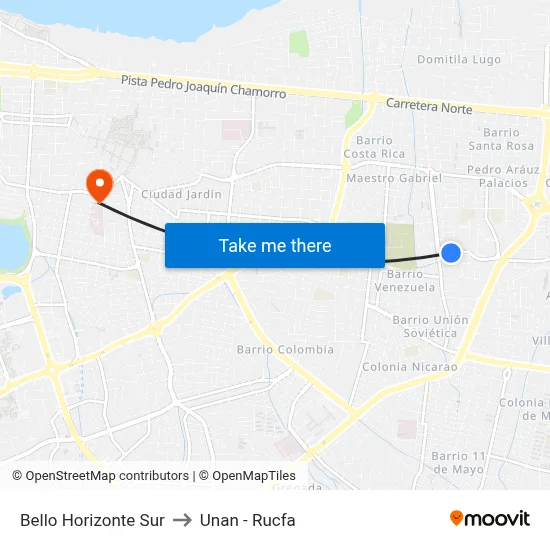 Bello Horizonte Sur to Unan - Rucfa map