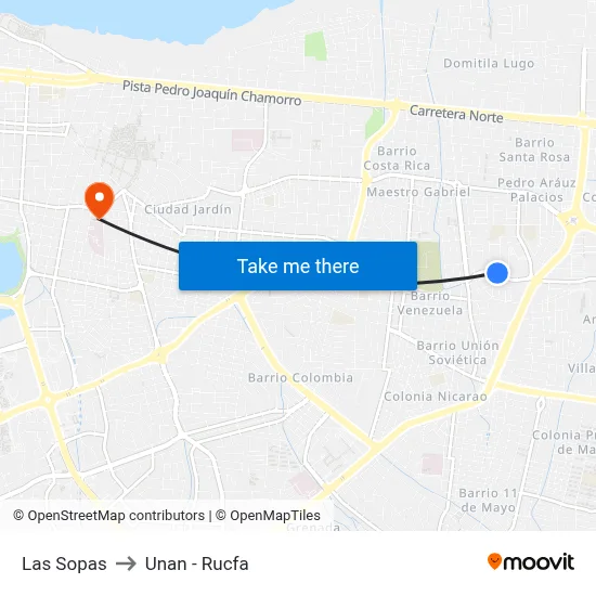 Las Sopas to Unan - Rucfa map