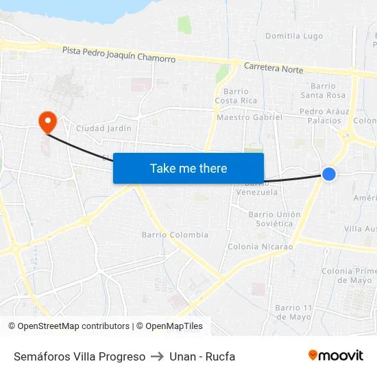 Semáforos Villa Progreso to Unan - Rucfa map