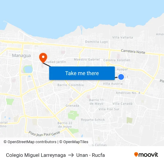 Colegio Miguel Larreynaga to Unan - Rucfa map