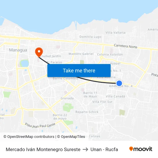 Mercado Iván Montenegro Sureste to Unan - Rucfa map