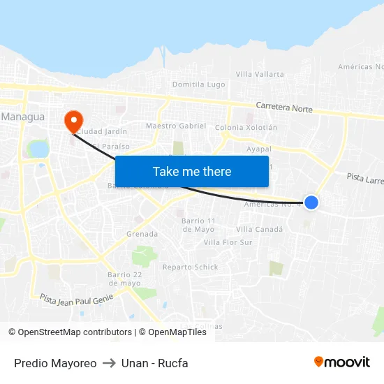 Predio Mayoreo to Unan - Rucfa map