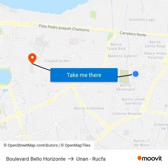 Boulevard Bello Horizonte to Unan - Rucfa map