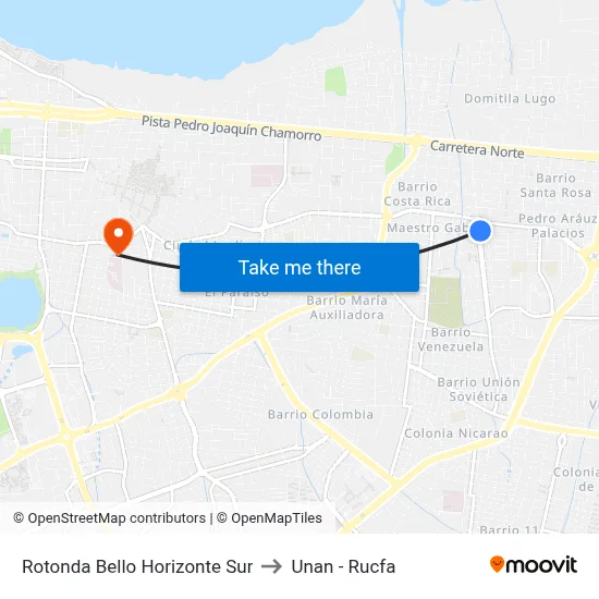 Rotonda Bello Horizonte Sur to Unan - Rucfa map