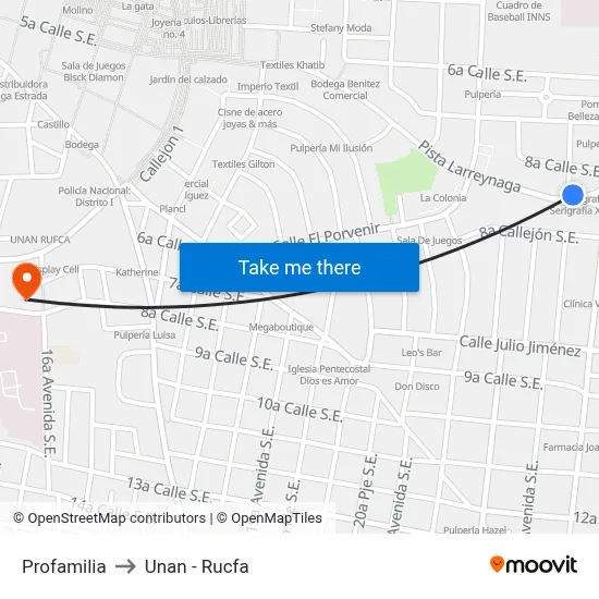Profamilia to Unan - Rucfa map
