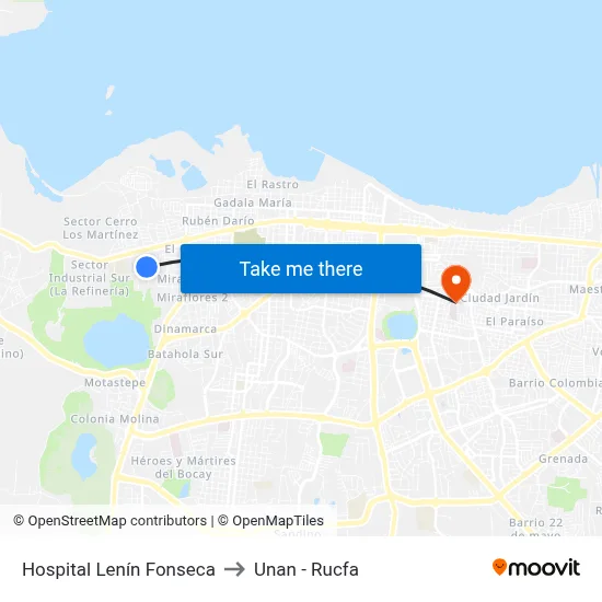 Hospital Lenín Fonseca to Unan - Rucfa map