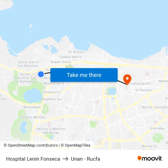 Hospital Lenín Fonseca to Unan - Rucfa map