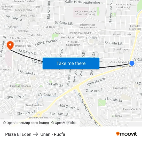 Plaza El Eden to Unan - Rucfa map