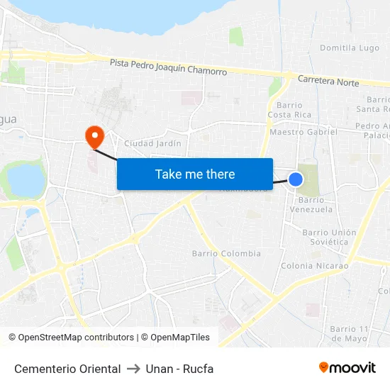 Cementerio Oriental to Unan - Rucfa map