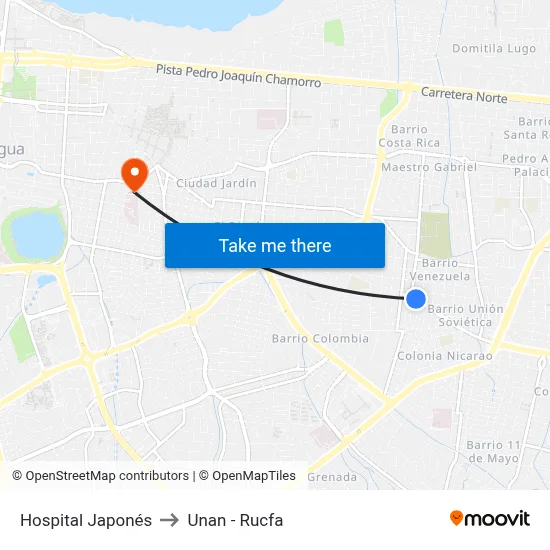 Hospital Japonés to Unan - Rucfa map