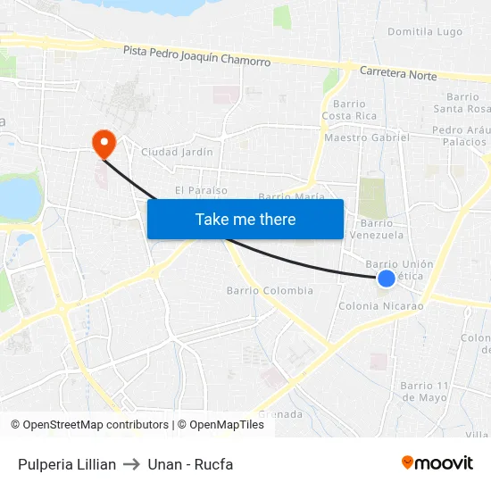 Pulperia Lillian to Unan - Rucfa map