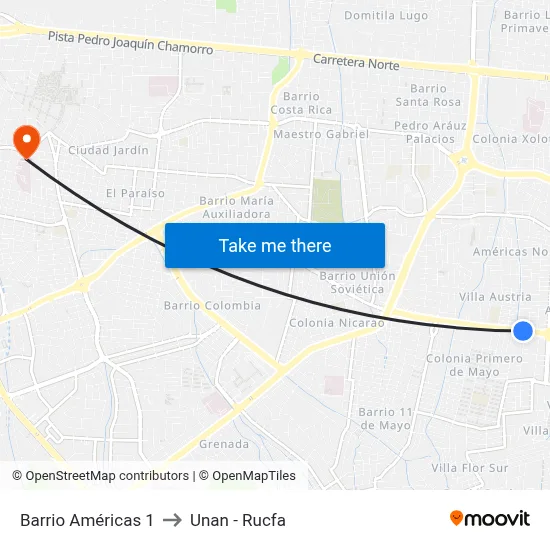 Barrio Américas 1 to Unan - Rucfa map