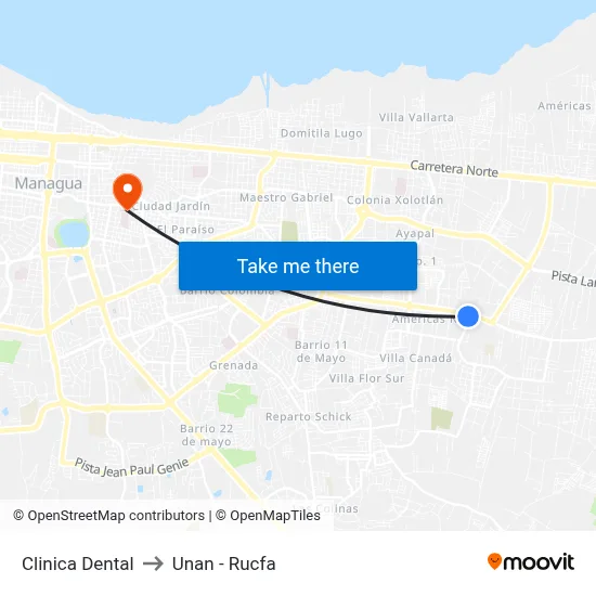 Clinica Dental to Unan - Rucfa map