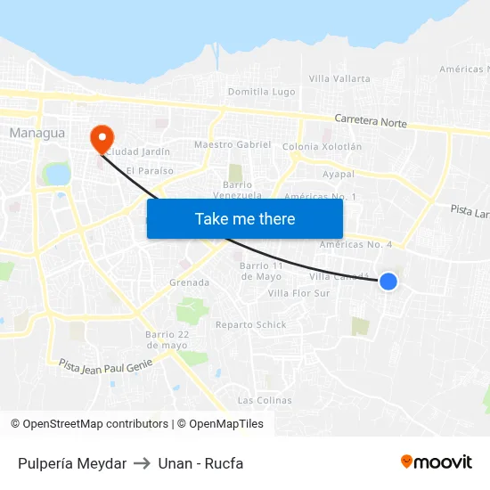 Pulpería Meydar to Unan - Rucfa map