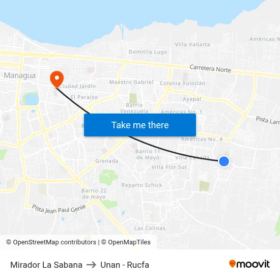 Mirador La Sabana to Unan - Rucfa map