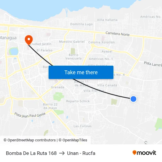Bomba De La Ruta 168 to Unan - Rucfa map