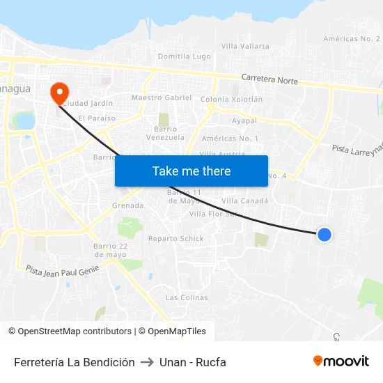 Ferretería La Bendición to Unan - Rucfa map
