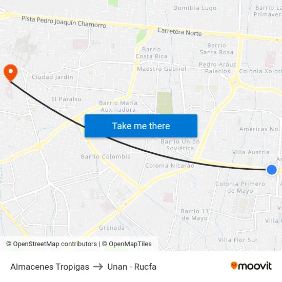 Almacenes Tropigas to Unan - Rucfa map