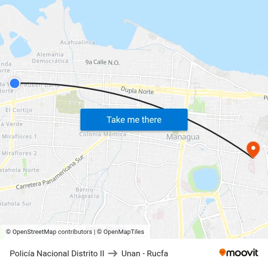 Policía Nacional Distrito II to Unan - Rucfa map