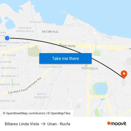 Billares Linda Vista to Unan - Rucfa map