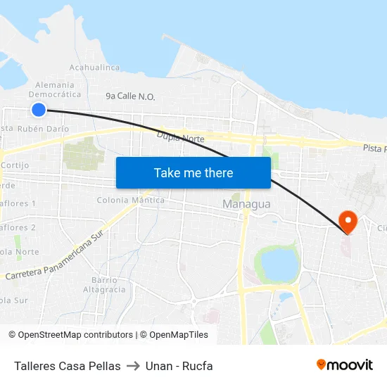 Talleres Casa Pellas to Unan - Rucfa map