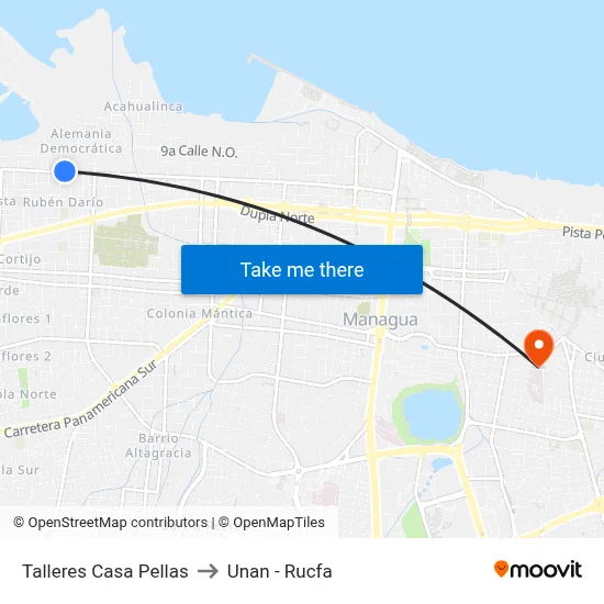 Talleres Casa Pellas to Unan - Rucfa map