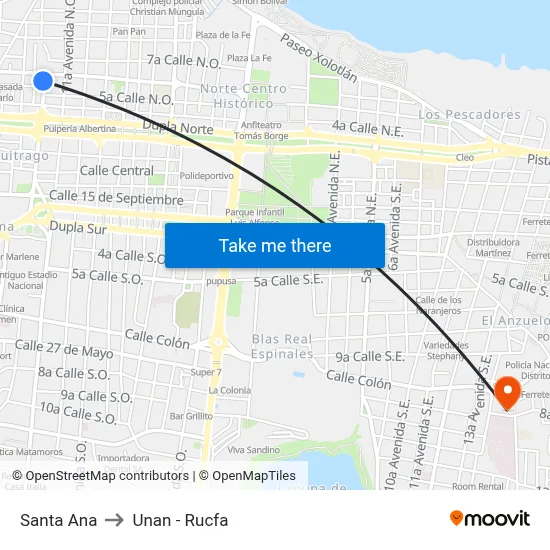 Santa Ana to Unan - Rucfa map