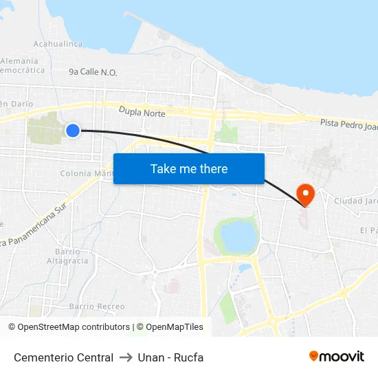 Cementerio Central to Unan - Rucfa map